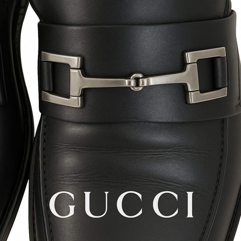 Gucci Black Leather Shoes with Silver Accent